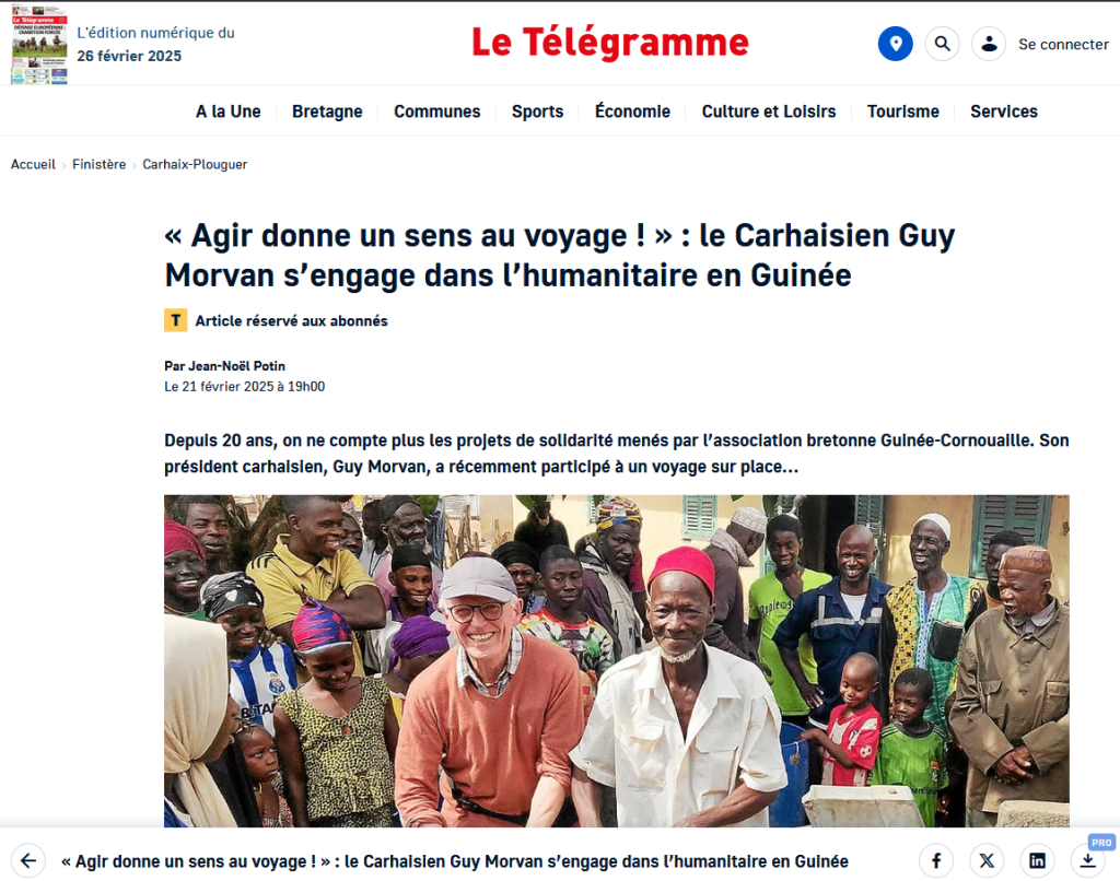 Interview de Guy Morvan dans Le Télégramme du 21/02/2025